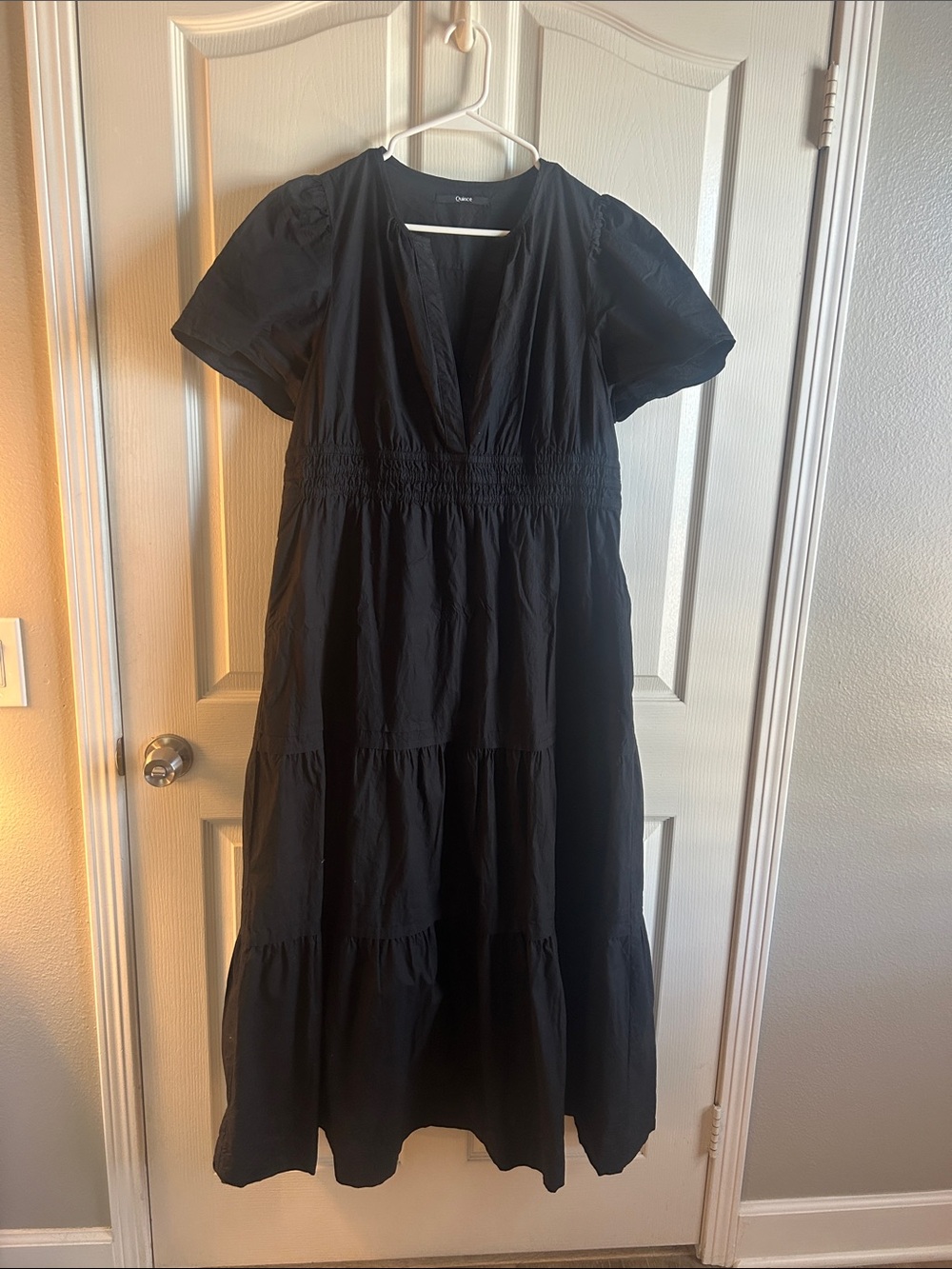 Quince Black Tiered V-Neck Maxi Dress